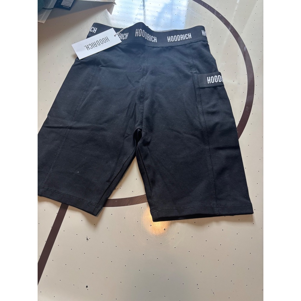 Hoodrich Womens Bike Shorts Black Logo Waistband Side Pocket Size Small NWT